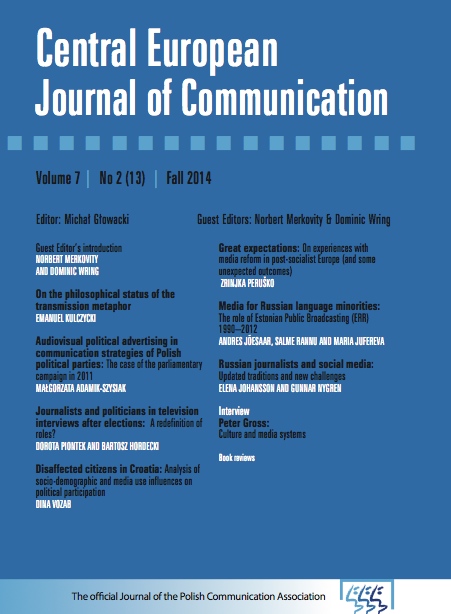 Audiovisual political advertising in communication strategies of Polish political parties: The case of the parliamentary campaign in 2011 Cover Image