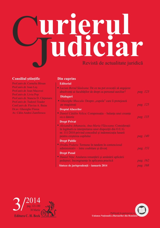 Considerații în legătură cu interpretarea unor dispoziții din O.U.G. nr. 111/2010 privind concediul și indemnizația lunară pentru creșterea copilului