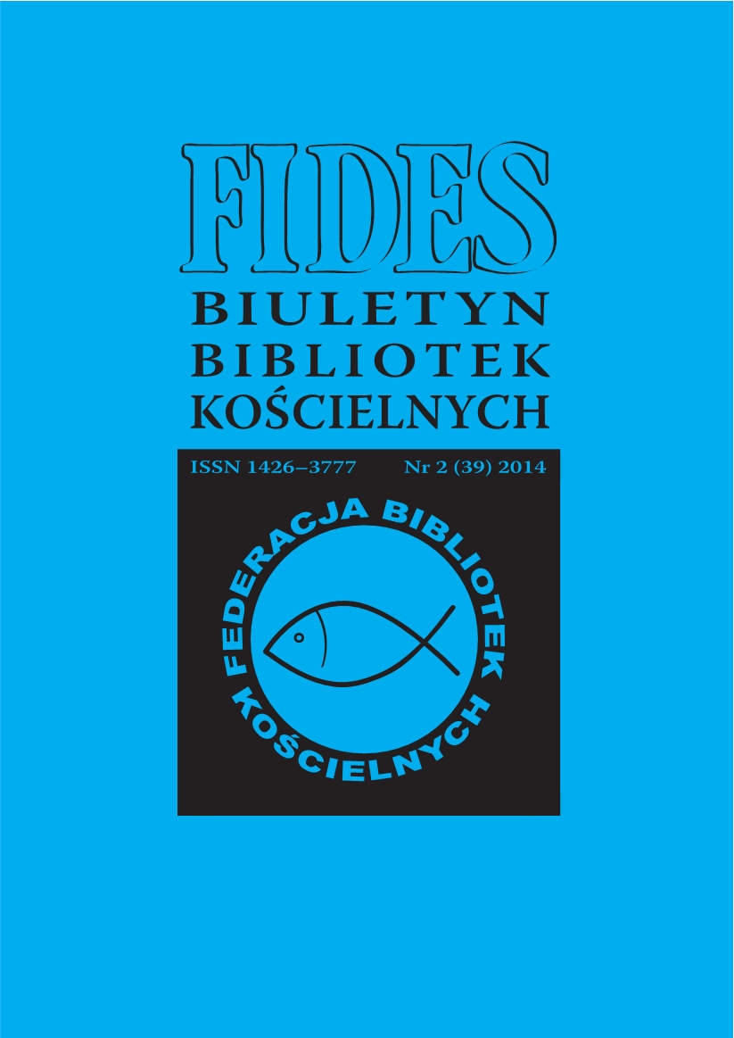 BIBLIOGRAPHY OF LITERATURE ON POLISH ECCLESIASTICAL LIBRARIES FOR THE YEARS 2006-2010 Cover Image