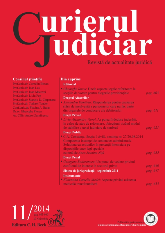 Constanta Court of Appeal, Civil I Chamber, Decision no. 27 dated 20 of August 2014 (Case Law Study) Cover Image