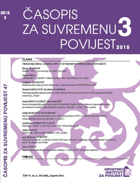ATTITUDES AND ACTIVITIES OF THE CATHOLIC CHURCH IN CROATIA DURING 1995 (DURING AND AFTER THE CROATIAN LIBERATION OPERATIONS “THE FLASH“ AND “THE STORM“) Cover Image