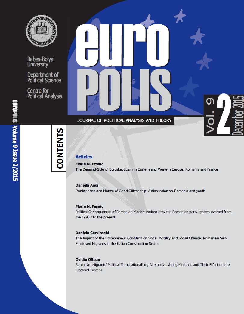 ROMANIAN MIGRANTS’ POLITICAL TRANSNATIONALISM, ALTERNATIVE VOTING METHODS AND THEIR EFFECT ON THE ELECTORAL PROCESS Cover Image