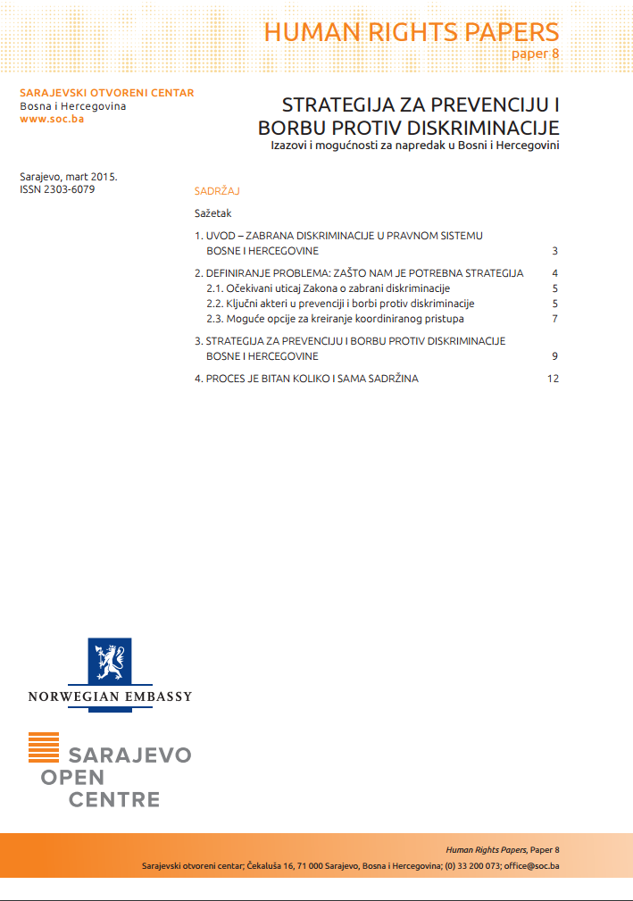 Strategija za prevenciju i borbu protiv diskriminacije. Izazovi i mogućnosti za napredak u Bosni i Hercegovini