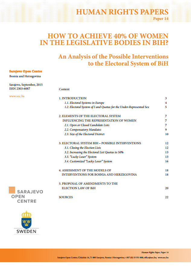 HOW TO ACHIEVE 40% OF WOMEN IN THE LEGISLATIVE BODIES IN BIH?