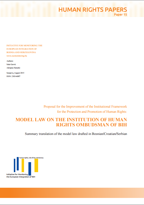 MODEL LAW ON THE INSTITUTION OF HUMAN RIGHTS OMBUDSMAN OF BIH Cover Image