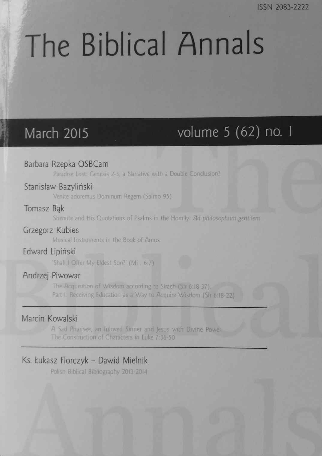 Polish Biblical Bibliography 2013-2014 Cover Image