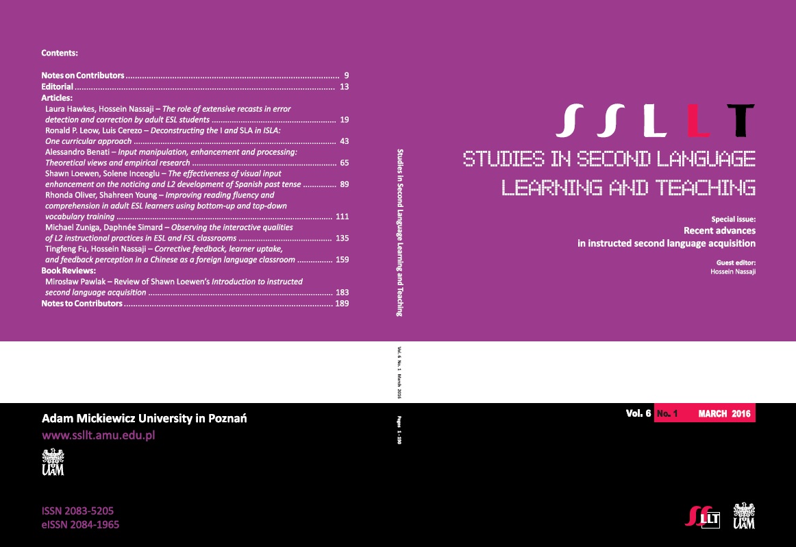 The effectiveness of visual input enhancement on the noticing and L2 development of the Spanish past tense Cover Image