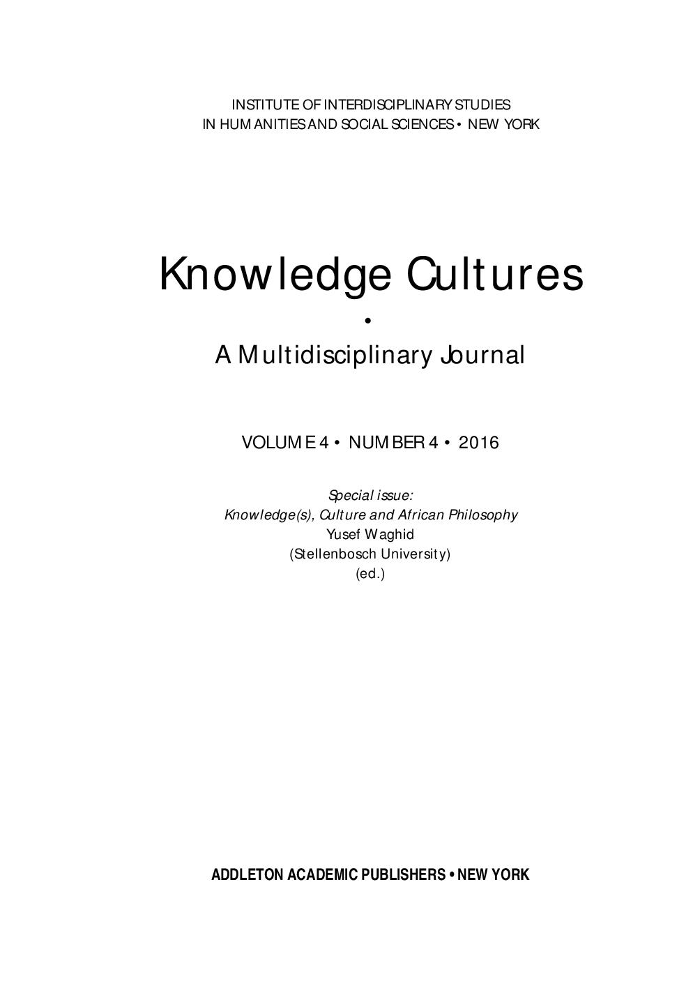 KNOWLEDGE(S), CULTURE AND AFRICAN PHILOSOPHY: AN INTRODUCTION Cover Image