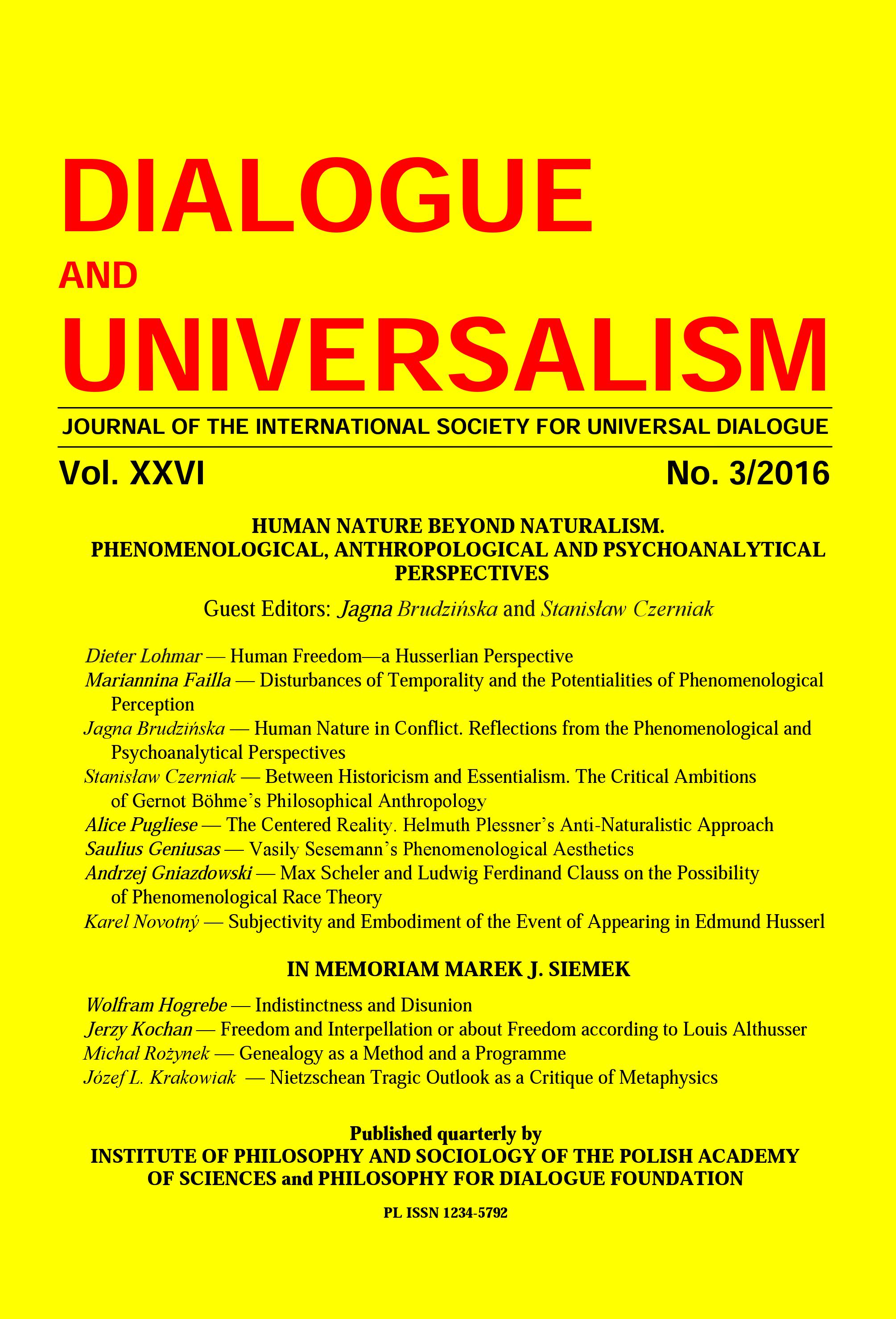 INTRODUCTION. HUMAN NATURE BEYOND NATURALISM.
PHENOMENOLOGICAL, ANTHROPOLOGICAL AND PSYCHOANALYTICAL PERSPECTIVES Cover Image