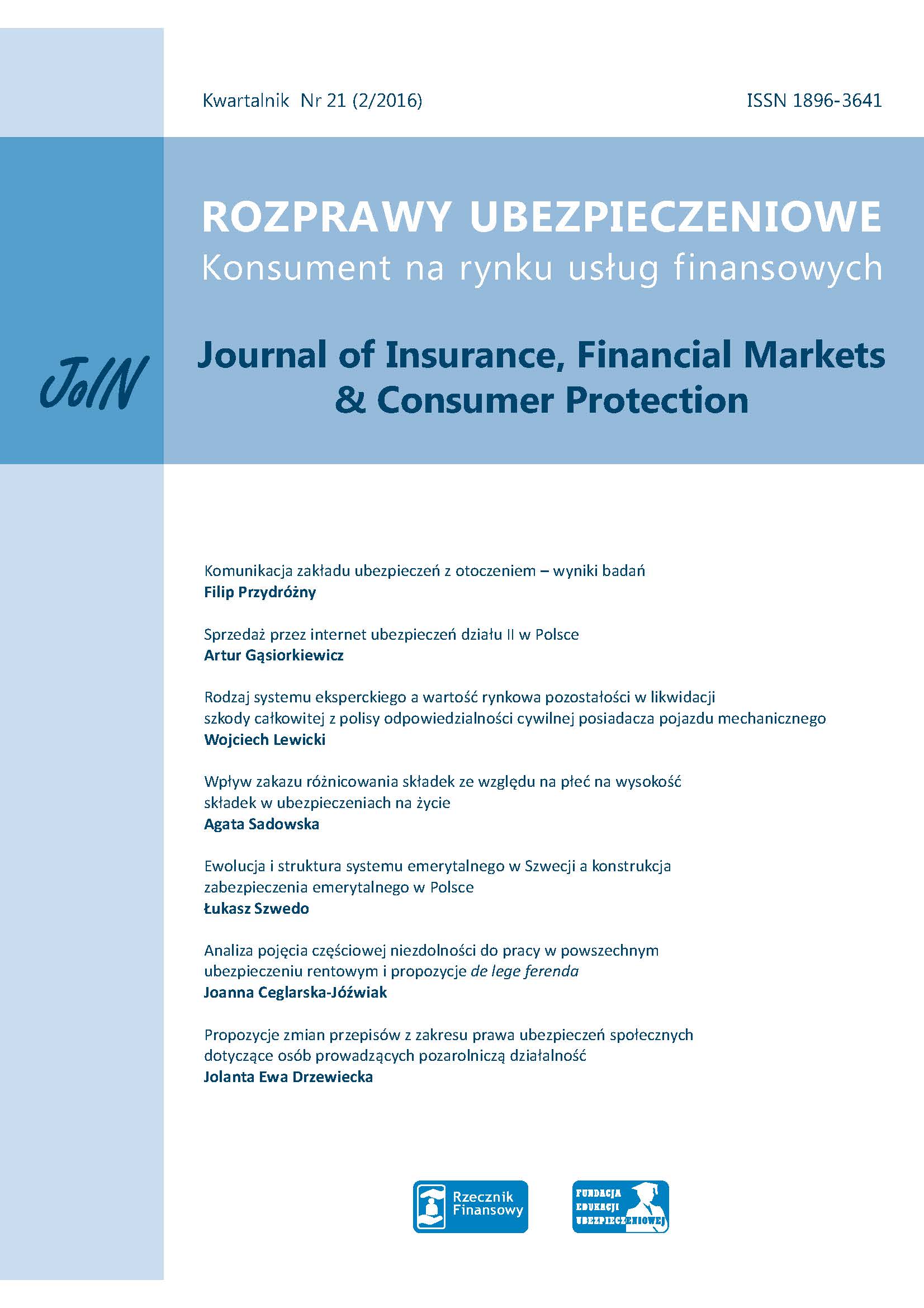 Analysis of the notion of partial disability to work in Polish common pension system and proposals de lege ferenda Cover Image