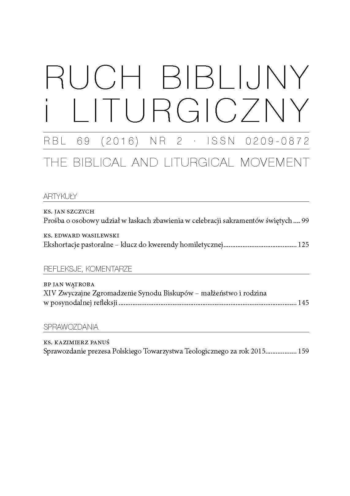 XIV Zwyczajne Zgromadzenie Synodu Biskupów – małżeństwo i rodzina w posynodalnej refleksji Cover Image