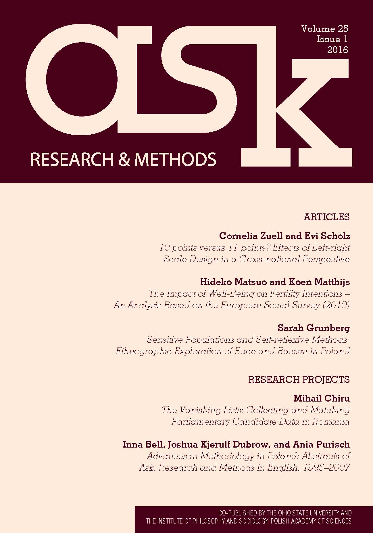 Advances in Methodology in Poland: Abstracts of Ask: Research and Methods in English, 1995–2007 Cover Image