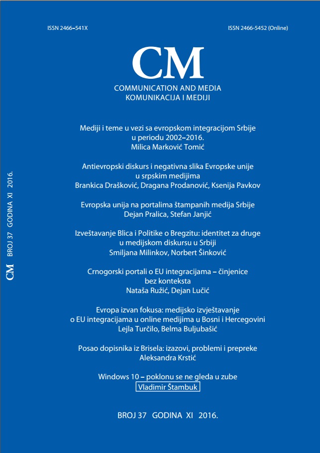 Media and Topics Related to European Integration of Serbia for the Period 2002-2016 Cover Image