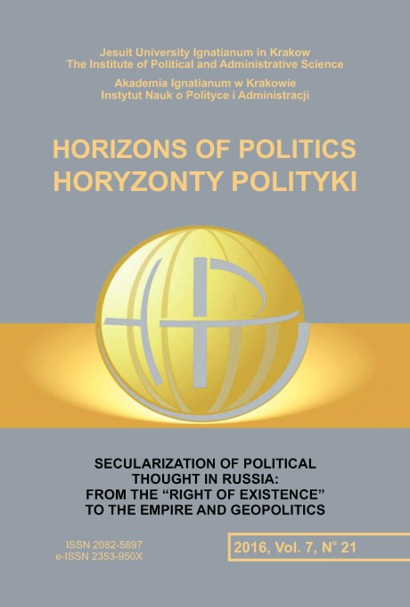 Editorial: Secularization of Political Thought in Russia: from the “Right of Existence” to the Empire and Geopolitics Cover Image