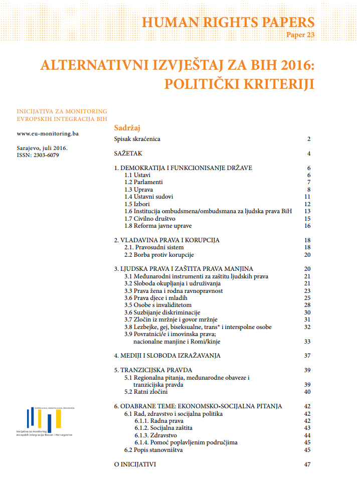 Alternative Report for BiH 2016: Political Criteria Cover Image