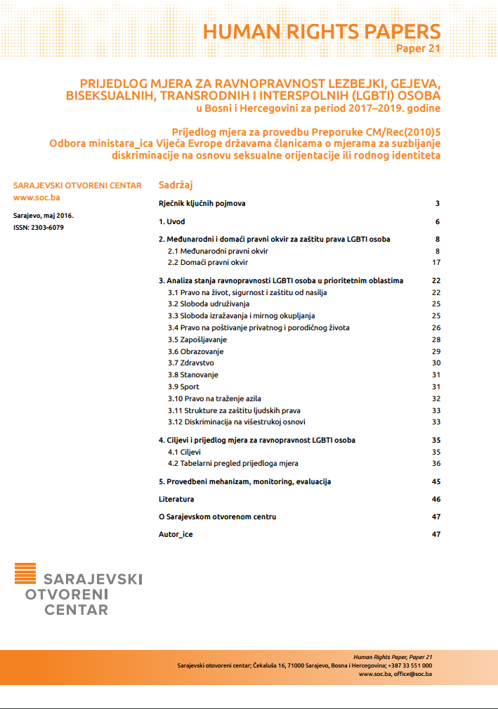 Prijedlog mjera za ravnopravnost lezbejki, gejeva, biseksualnih, transrodnih i interspolnih (LGBTI) osoba u Bosni i Hercegovini za period 2017.-2019. godine