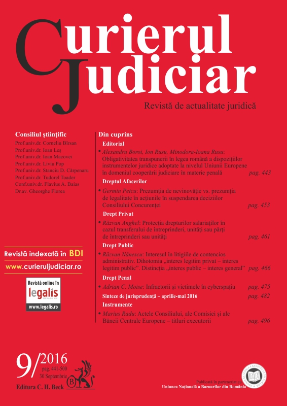 The obligation to transpose in the Romanian law the provisions of the legal instruments adopted at EU level in the field of judicial cooperation in criminal matters. The two methods adopted by the Romanian legislator Cover Image