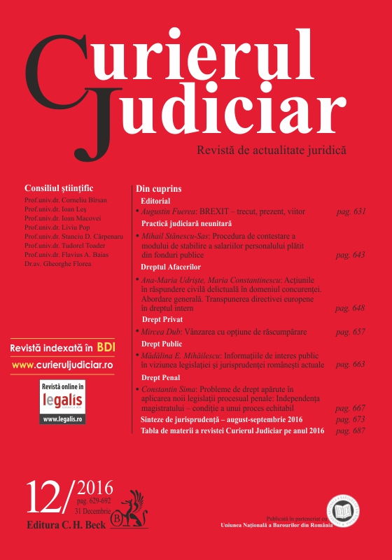 Informations of public interest in the light of actual romanian legislation and jurisprudence Cover Image