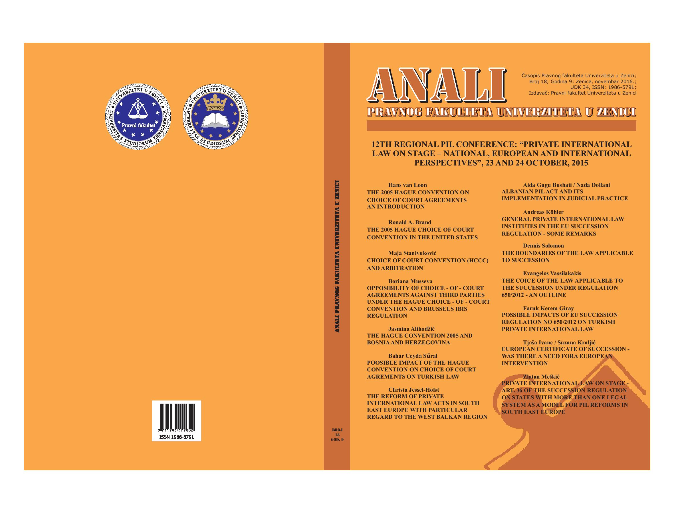 THE HAGUE CONVENTION 2005 AND BOSNIA AND HERZEGOVINA Cover Image