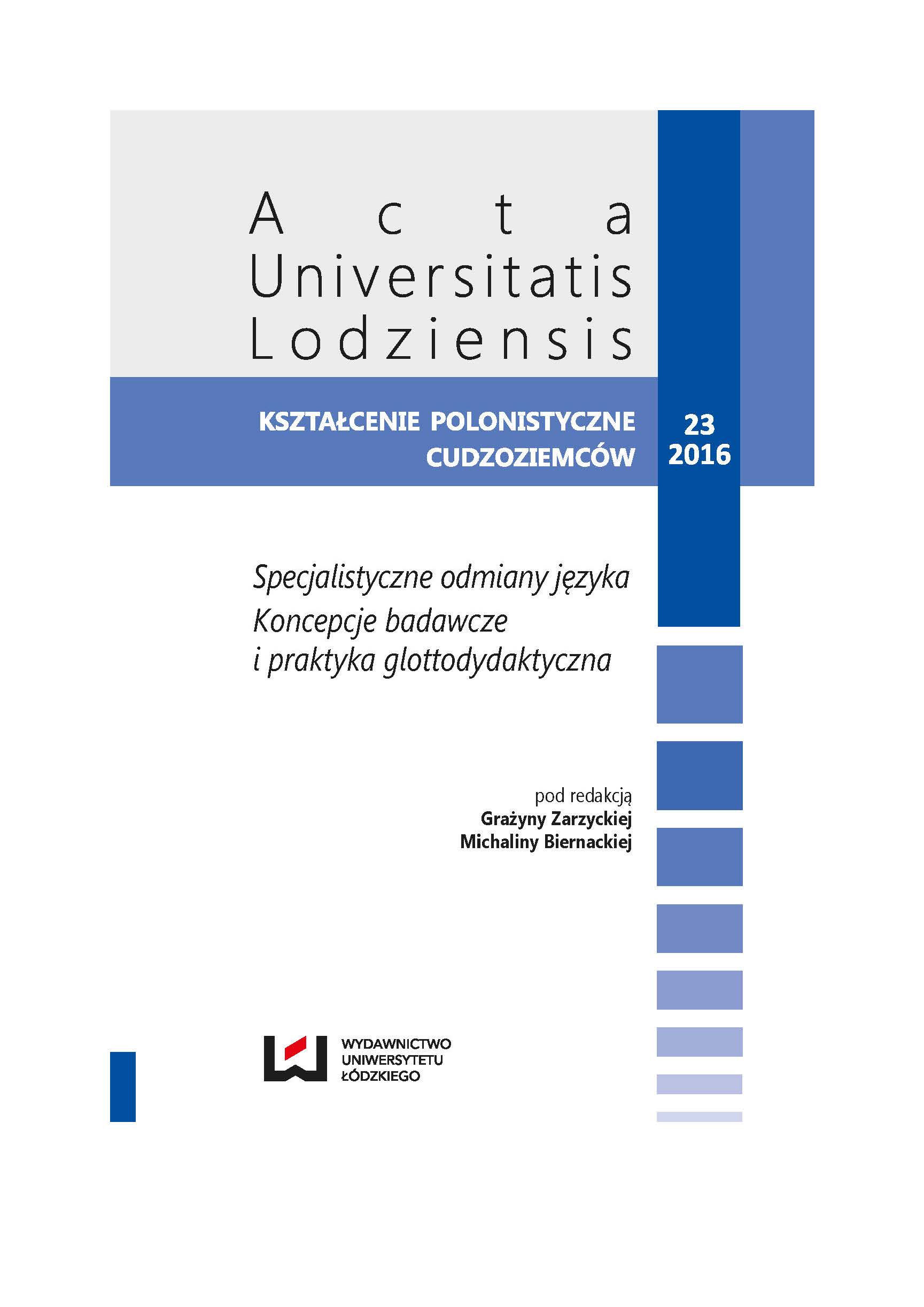 Metalanguage in selected Polish as a foreign language textbooks Cover Image