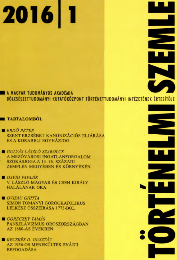 A mezővárosi ingatlanforgalom szokásjoga a 14−16. századi Zemplén megyében és környékén