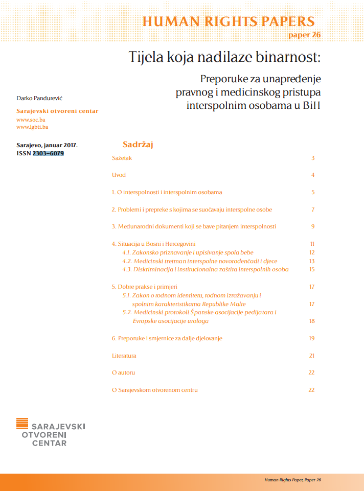 Tijela koja nadilaze binarnost: Preporuke za unapređenje pravnog i medicinskog pristupa interspolnim osobama u BiH
