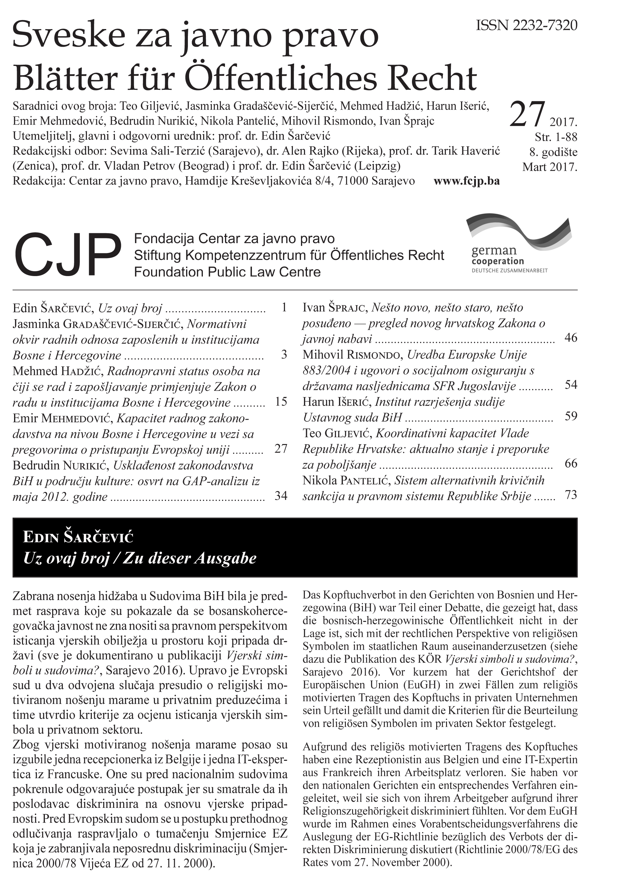 Regulation 883/2004 of the European Union and social security contracts with SFR Yugoslav successor countries Cover Image