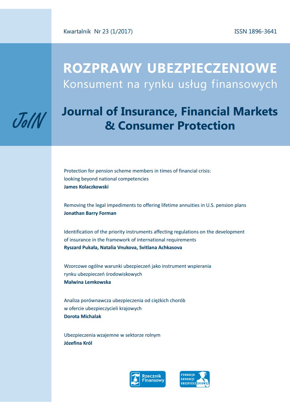 Identification of the priority instruments affecting regulations on the development of insurance in the framework of international requirements Cover Image