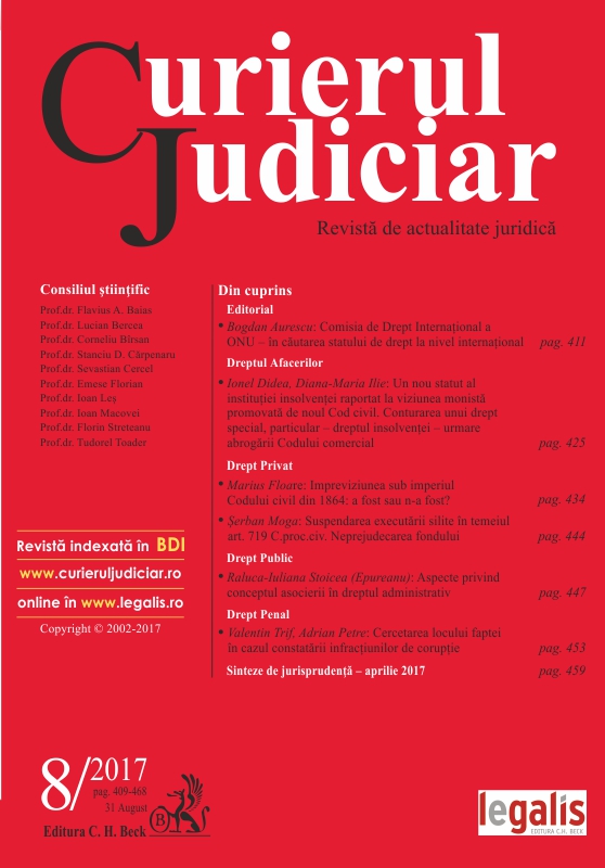 A new statute of the insolvency institution in connection to the Monist vision promoted by the new Civil Code. The outlining of a special, peculiar law –insolvency law–as a result of the repeal of the Commercial Code Cover Image