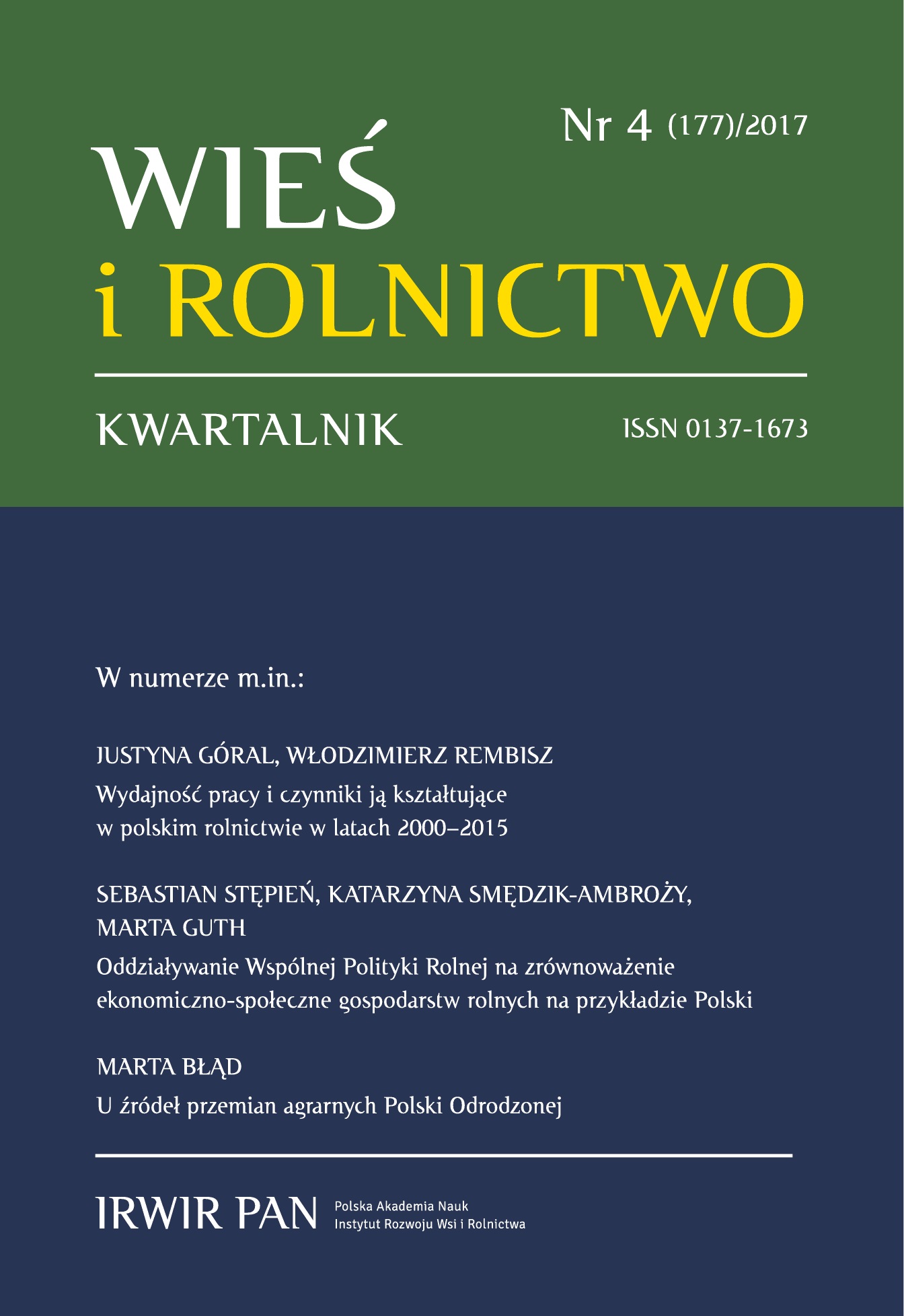 The Impact of the Common Agricultural Policy on the Socio-Economic Sustainability of Farms. An Example of Poland Cover Image