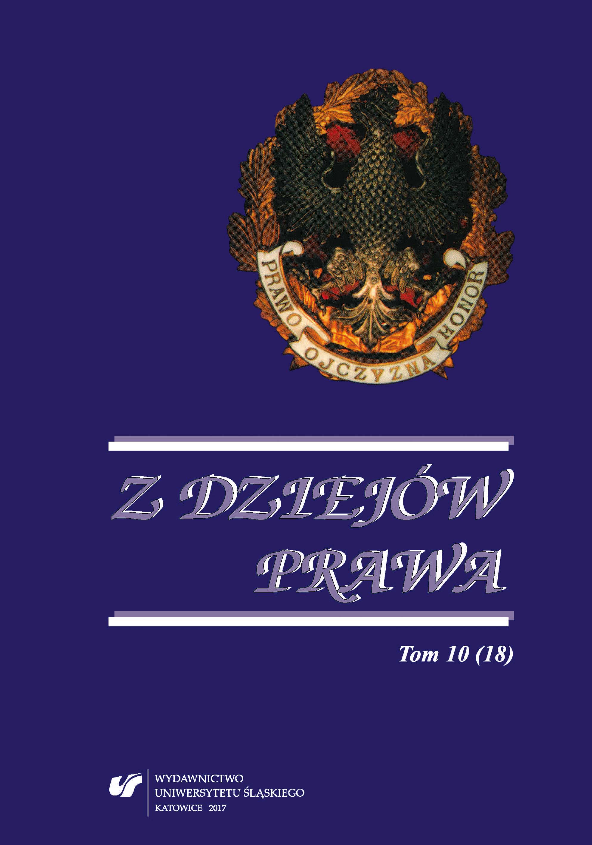 Publikacje pracowników Katedry Historii Prawa za rok 2016 Cover Image