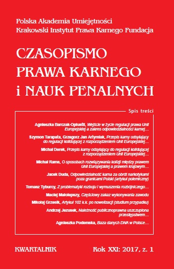 Criminal provision referring to the regulations in collision with EU law (consequences in perspective of the nullum crimen sine lege principle). Cover Image