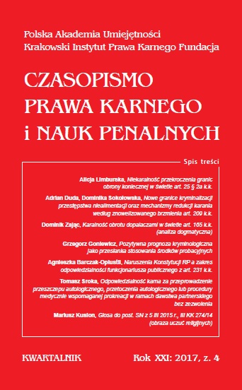 Penalization of designer drugs trafficking under the Article 165 of the Polish Criminal Code (dogmatic analysis) Cover Image