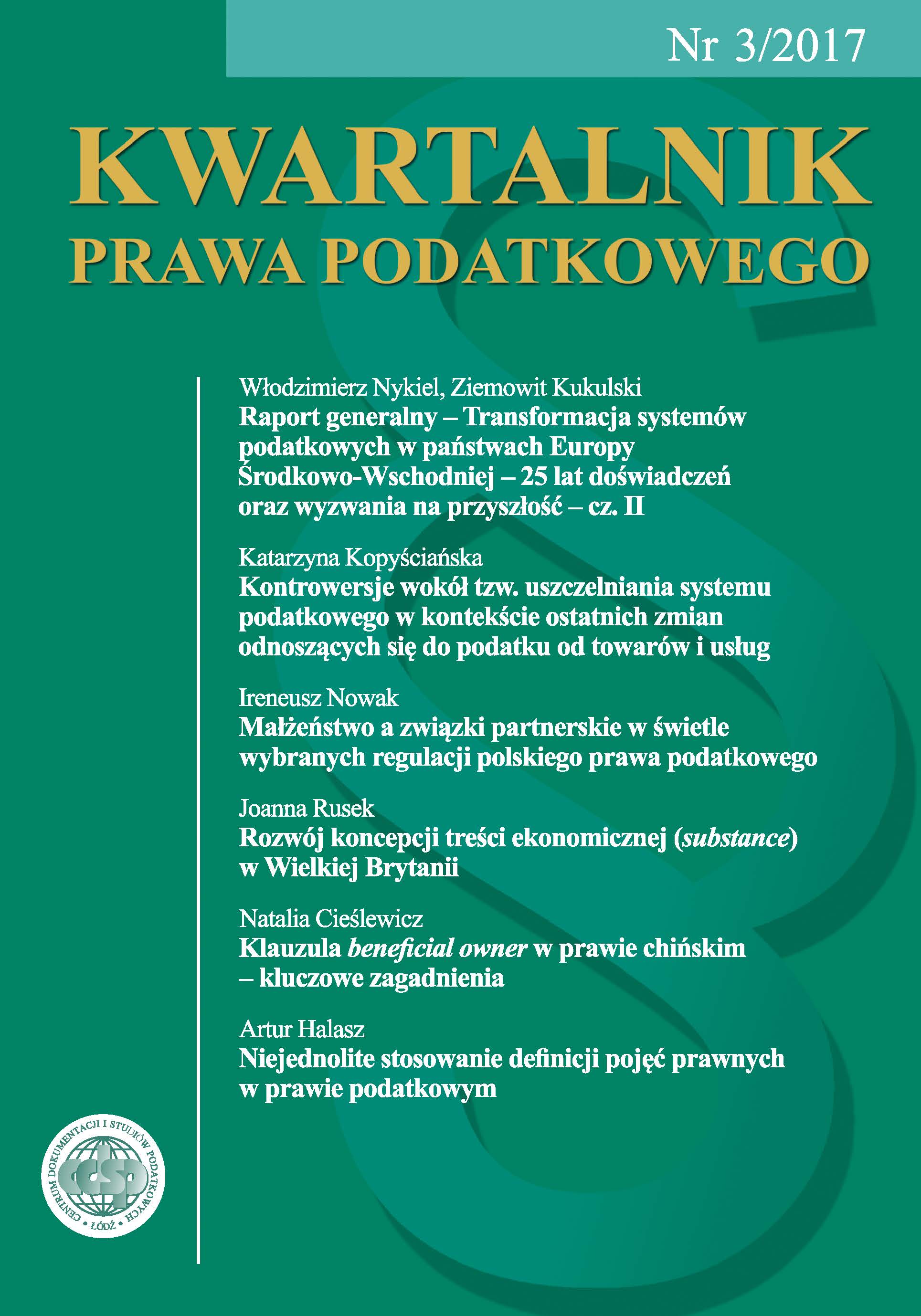 Raport generalny – Transformacja systemów podatkowych w państwach Europy Środkowo-Wschodniej – 25 lat doświadczeń oraz wyzwania na przyszłość – cz. II
