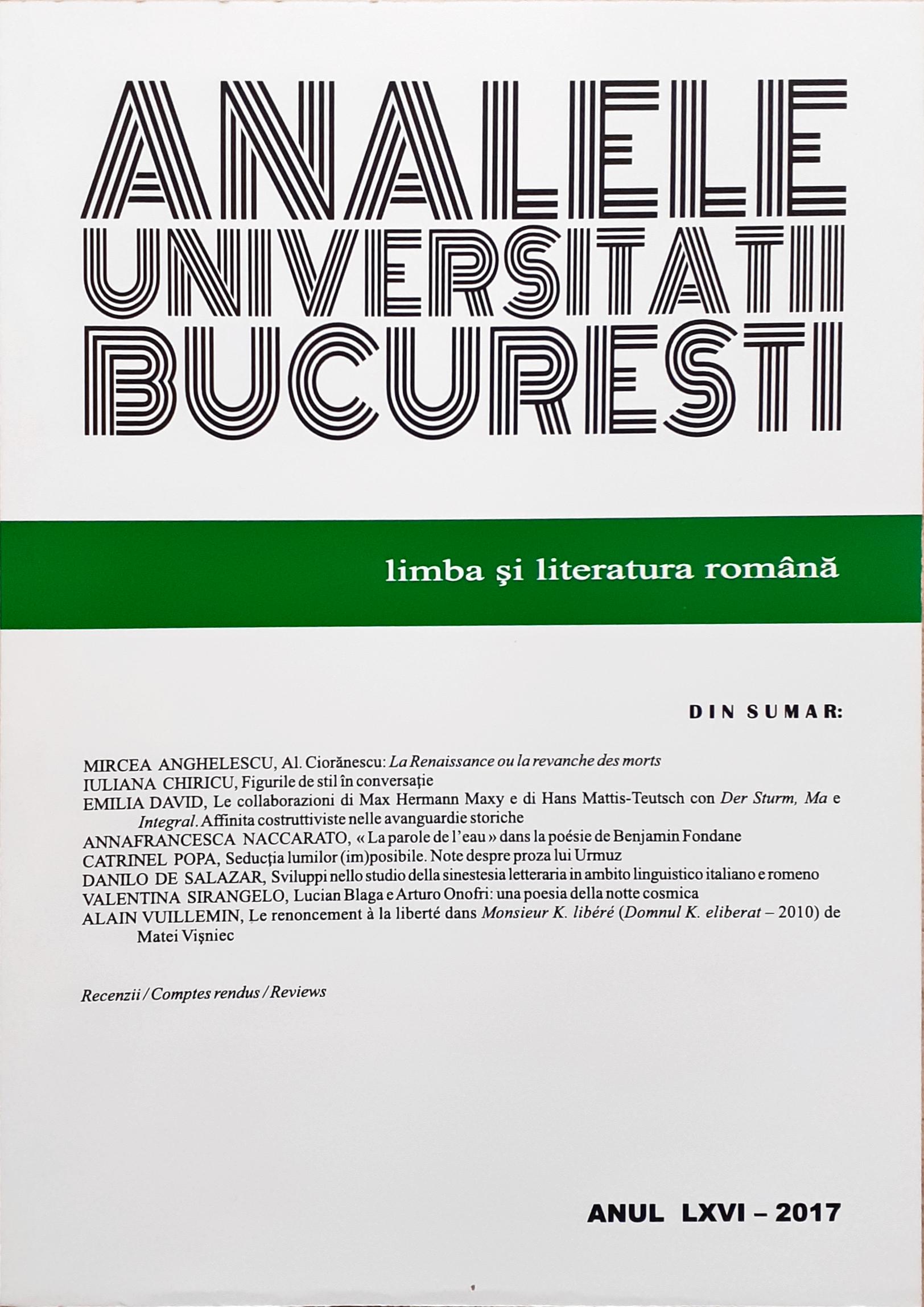 GABRIELA STOICA, Afect şi afectivitate. Conceptualizare şi lexicalizare în româna veche, 	Bucureşti, Editura Universităţii din Bucureşti, 2012