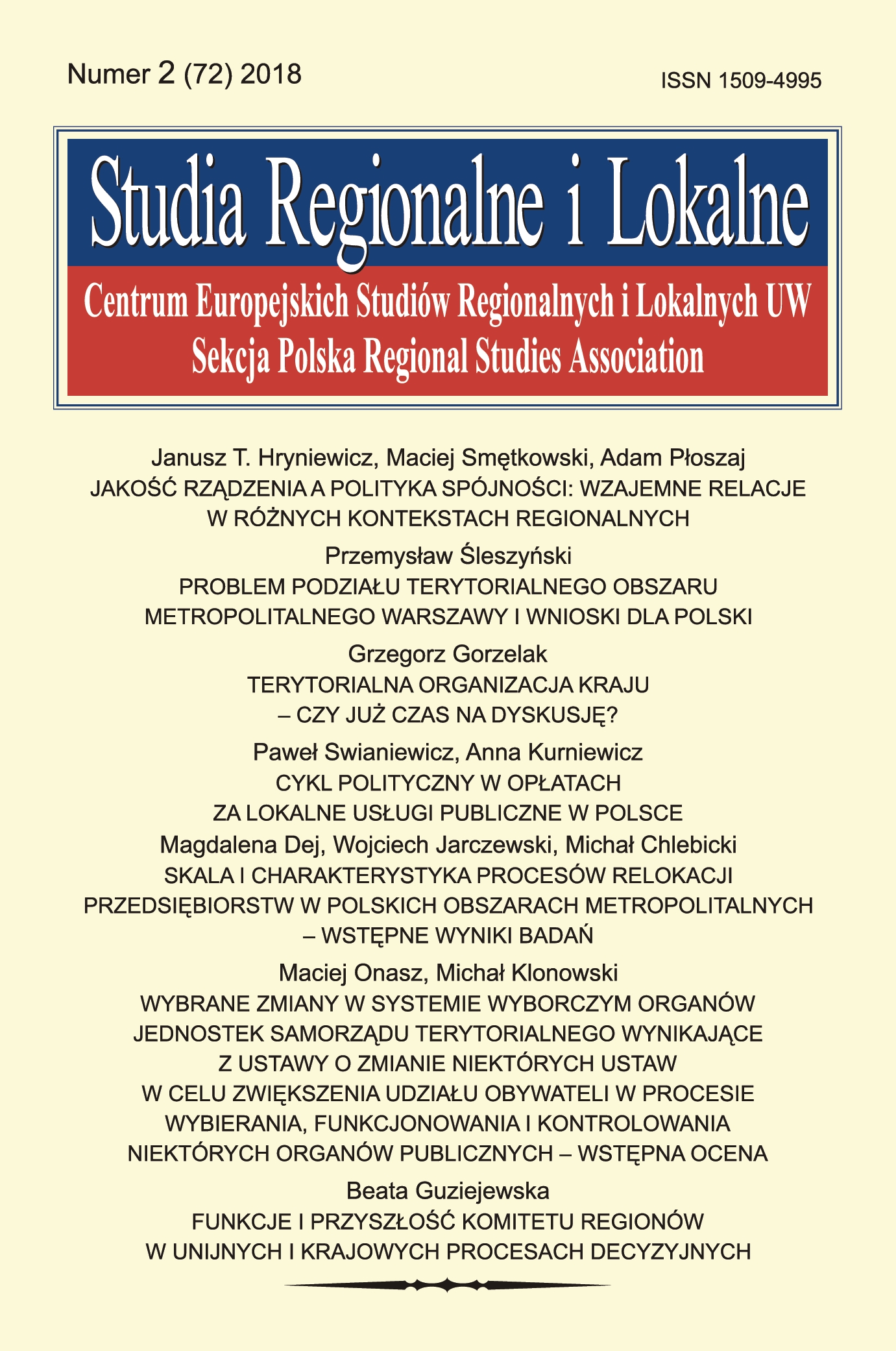 Scale and characteristics of company relocation processes in major metropolitan areas in Poland – preliminary results