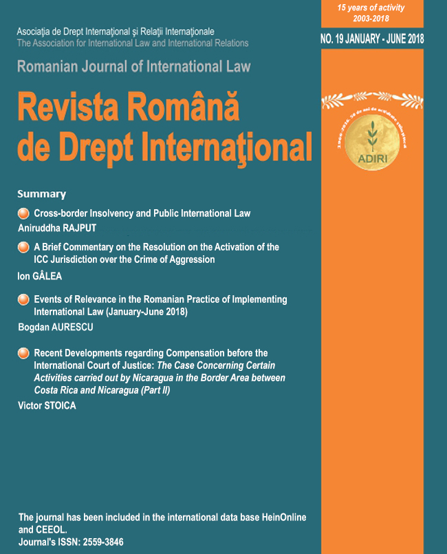 Events in the Romanian Practice of Implementing International Law (January-June 2018) Cover Image