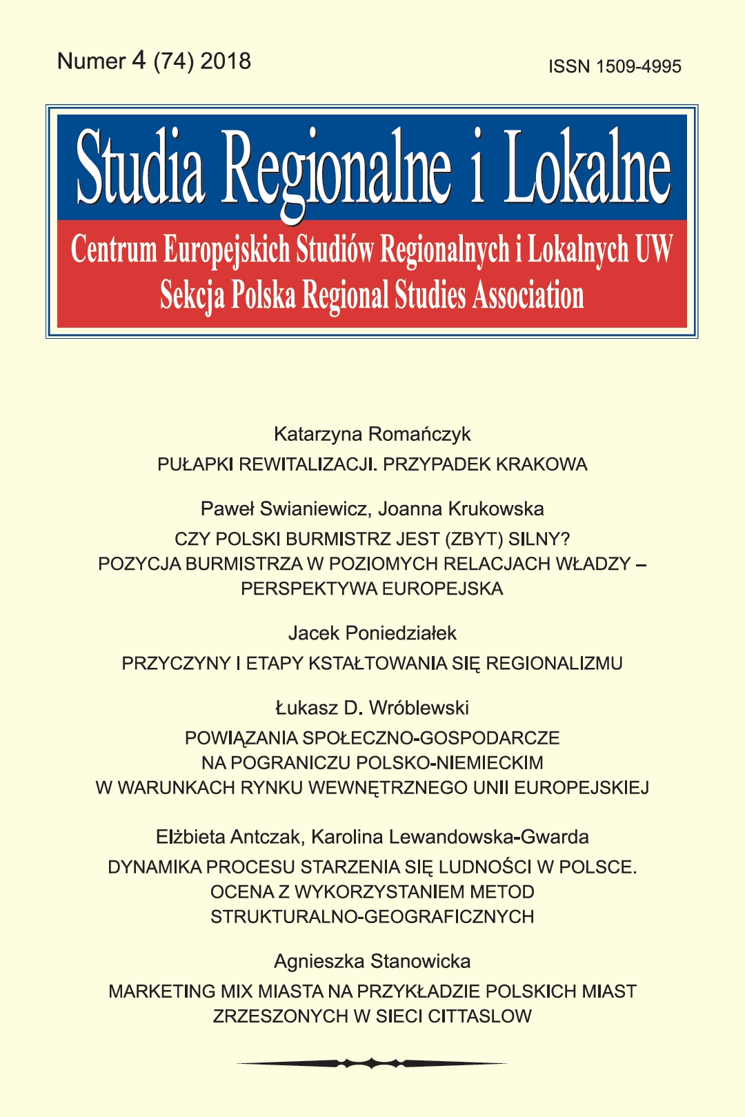 Dynamics of population ageing processes in Poland. The analysis using structural-geographical methods Cover Image