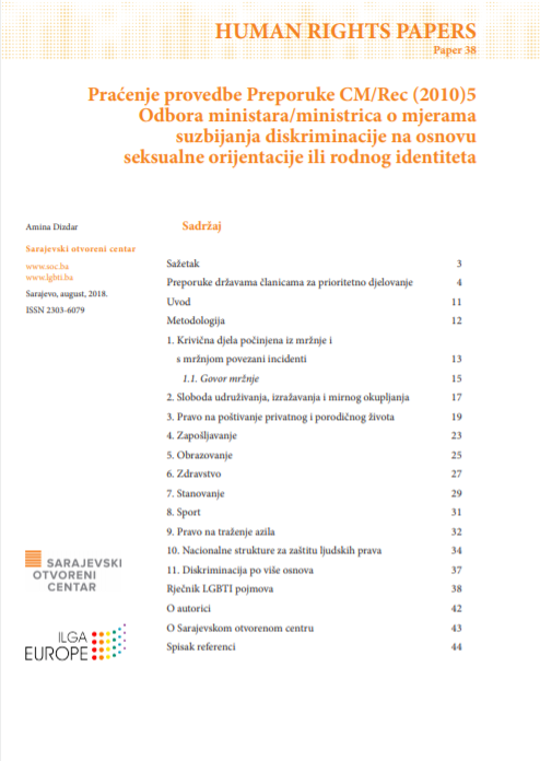 Praćenje provedbe Preporuke CM/Rec (2010)5 Odbora ministara/ministrica o mjerama suzbijanja diskriminacije na osnovu seksualne orijentacije ili rodnog identiteta