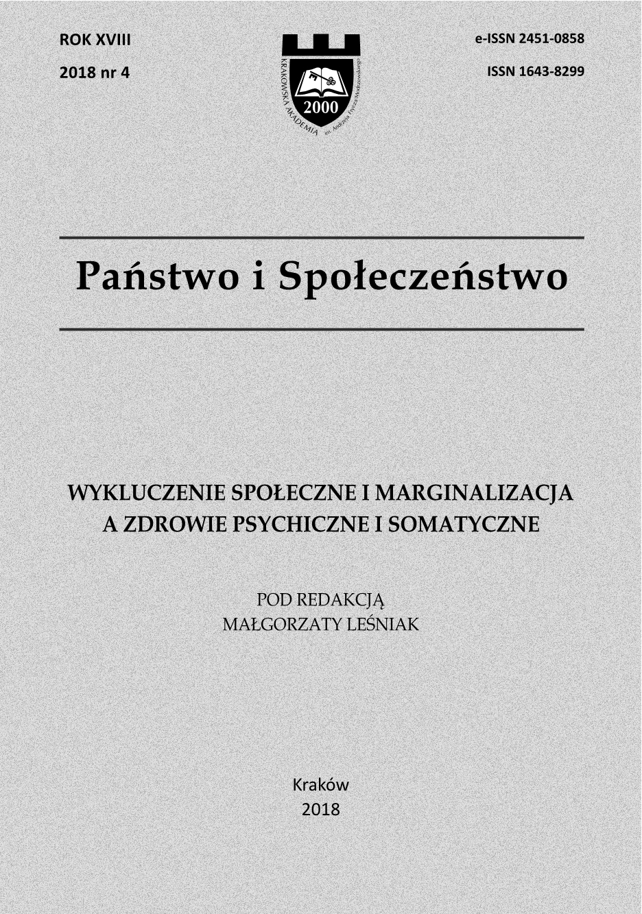 Reintegracja społeczna osób opuszczających jednostki penitencjarne przy wsparciu potencjału społeczności lokalnej red. M. Marczak, K. Nawrocka [Stowarzyszenie Centrum Wolontariatu, Lublin 2018, 274 pp.] Cover Image