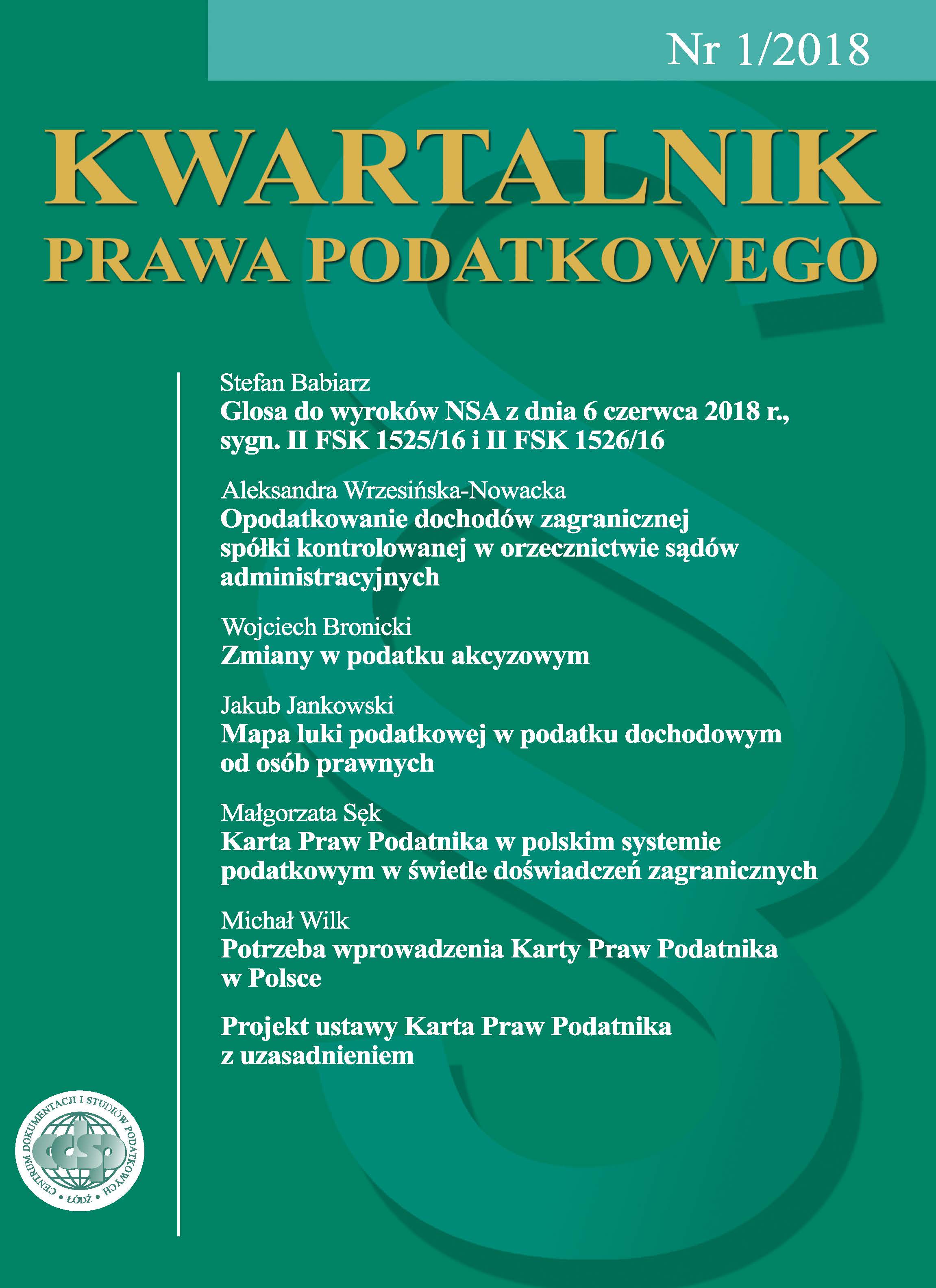 Karta Praw Podatnika w polskim systemie podatkowym w świetle doświadczeń zagranicznych