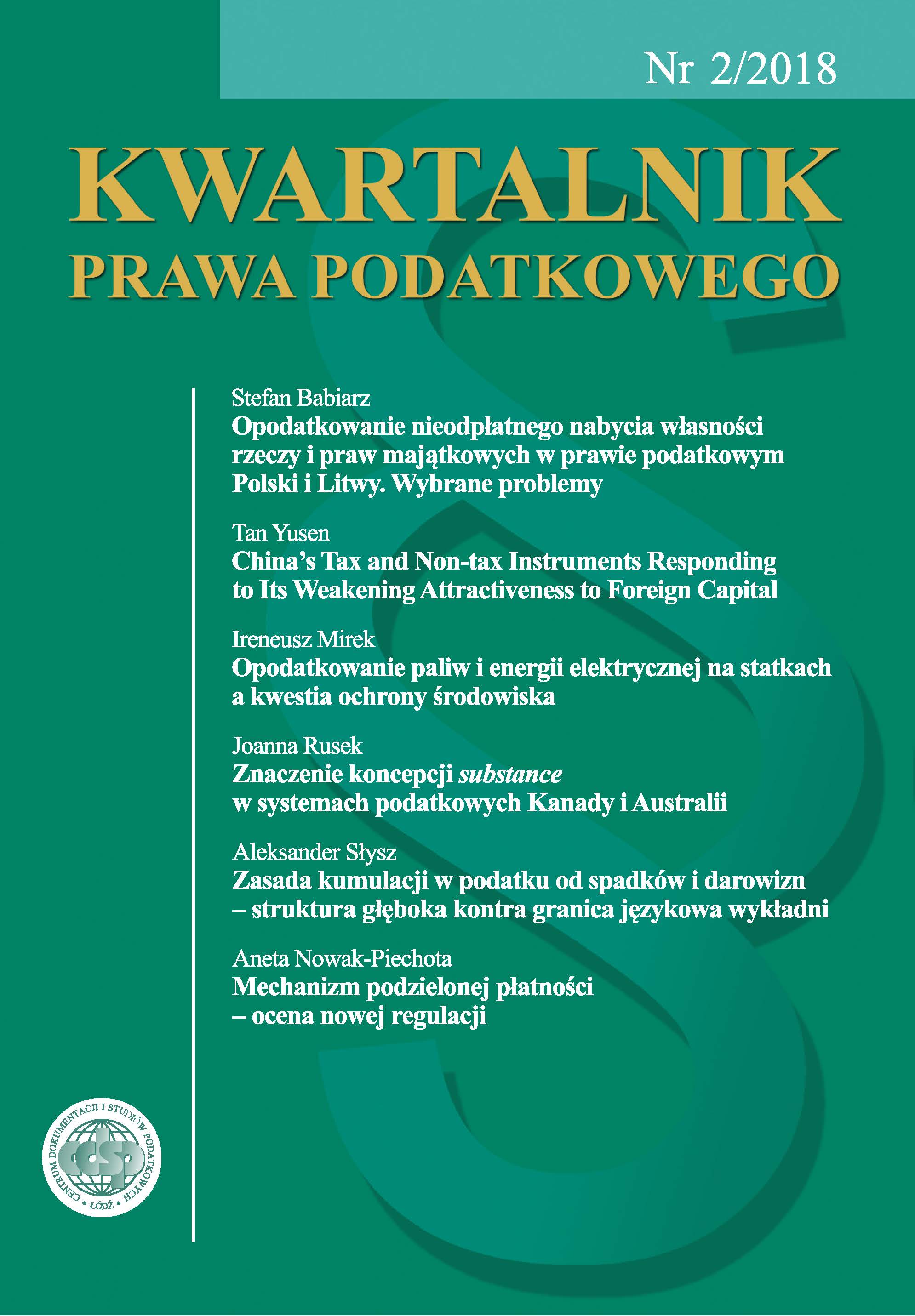 Taxation of property and property rights acquired free of charge in the tax law of Poland and Lithuania. Selected problems Cover Image