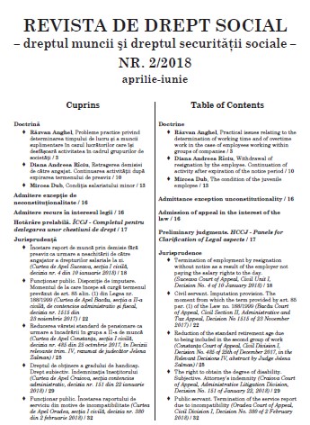 Reduction of the standard retirement age due to being included in the second group of work (Constanţa Court of Appeal, Civil Division I, Decision No. 485 of 25th of December 2017, in the Relevant Decisions IV, abstract by Judge Jelena Zalman) Cover Image