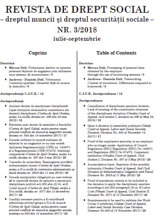 Requirements to be used to validate the Work Group 2 certificate (Galaţi Court of Appeal, Labor and Social Security Case Division, Sentence No.643 of 14 November 2017) Cover Image