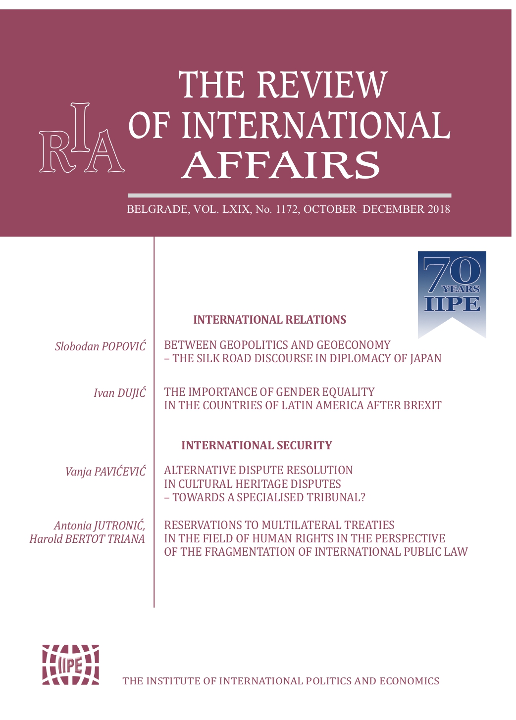Reservations to multilateral treaties in the field of human rights in the perspective of the fragmentation of international public law Cover Image