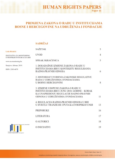 Application of the Labour Law in the Institutions of Bosnia and Herzegovina to Associations and Foundations Cover Image