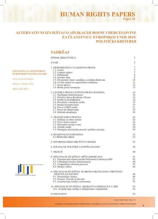 2019 Alternative Report on the Application of Bosnia and Herzegovina for European Union Membership: Political Criteria Cover Image
