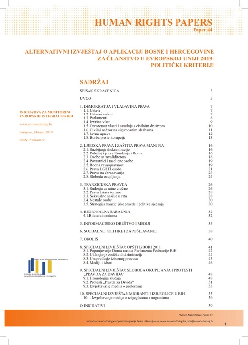 2019 Alternative Report on the Application of Bosnia and Herzegovina for European Union Membership: Political Criteria Cover Image