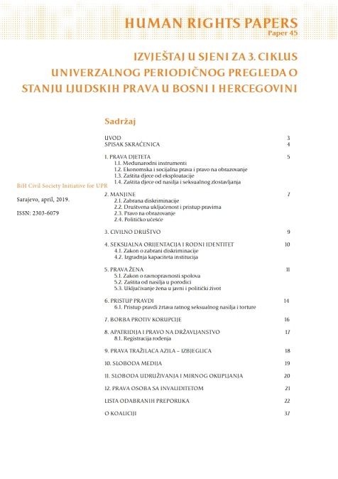 Shadow Report for the 3rd Universal Periodic Review on the State of Human Rights in Bosnia and Herzegovina Cover Image