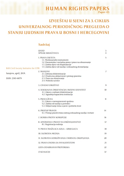 Shadow Report for the 3rd Universal Periodic Review on the State of Human Rights in Bosnia and Herzegovina Cover Image